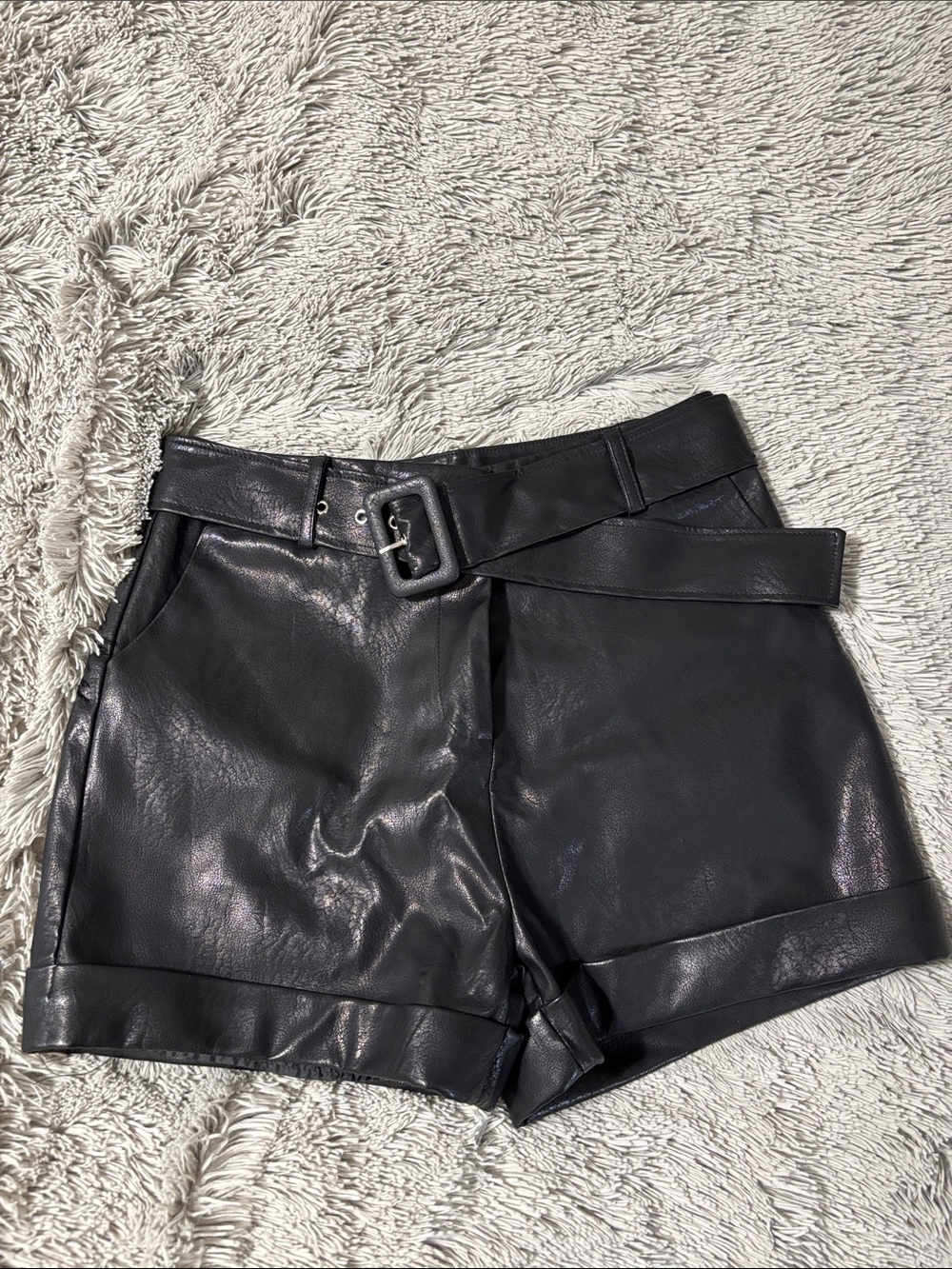 Michele Black Faux Leather Belted Women's Shorts